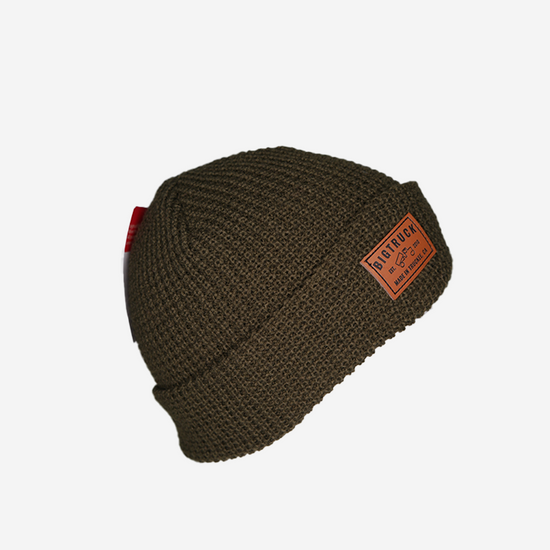 Olive Fold Beanie Leather